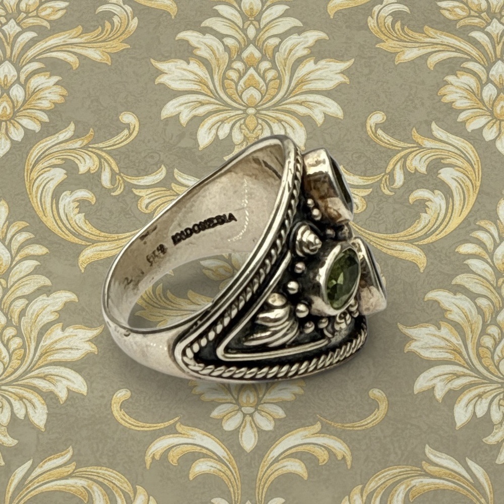 Sterling Silver wide 4 Peridot Gem Ring stamped 925 weight 18.35​​​​ - Picture 3 of 6